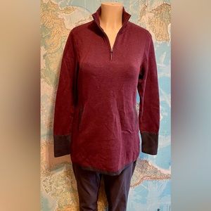 Cynthia Rowley Maroon and Gray 1/4 Zip Long Sweater  w/ Kangaroo Pocket